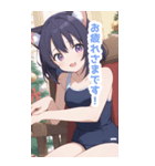 Xmasチェアの水着猫女子BIGスタンプ（個別スタンプ：5）