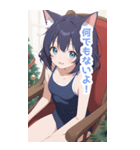 Xmasチェアの水着猫女子BIGスタンプ（個別スタンプ：28）