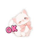 PINKりぼんの白猫ちゃん（個別スタンプ：1）