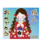 S/ロングヘア赤いリボン2025成人式（個別スタンプ：3）