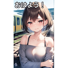 [LINEスタンプ] 泣き顔女子は電車を待つ