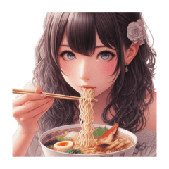 [LINEスタンプ] ラーメンを啜る女の子[アレンジOK]