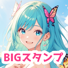 [LINEスタンプ] 海で泳ぐ水着の蝶の女の子BIGスタンプの画像（メイン）