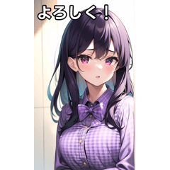 [LINEスタンプ] 紫色ギンガムチェック女子