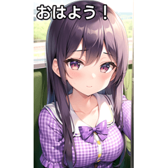 [LINEスタンプ] 紫ギンガムチェック女子と電車の画像（メイン）