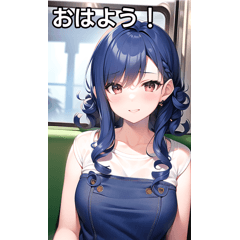 [LINEスタンプ] 青カールヘア女子は電車が好きの画像（メイン）