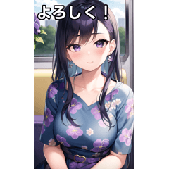 [LINEスタンプ] 青紫花柄女子は電車が好きの画像（メイン）