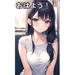 [LINEスタンプ] 青ロングヘア女子は電車が好きの画像（メイン）