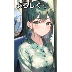 [LINEスタンプ] 青緑花柄女子は電車が好き