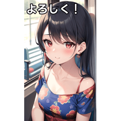 [LINEスタンプ] 青赤花柄女子は電車が好きの画像（メイン）