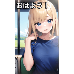 [LINEスタンプ] 青Tシャツ女子と電車の画像（メイン）