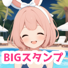 [LINEスタンプ] ナイトプールの水着うさぎ女子BIGスタンプの画像（メイン）