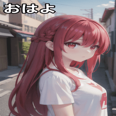 [LINEスタンプ] 赤髪tシャツ女の子