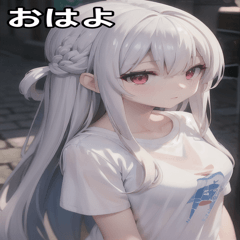 [LINEスタンプ] 銀髪tシャツ女の子と道路