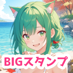 [LINEスタンプ] 秋の海と水着の猫女子BIGスタンプ