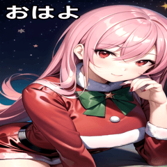 [LINEスタンプ] ピンク髪サンタ女の子と夜空