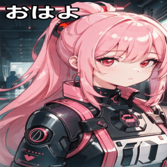 [LINEスタンプ] ピンク髪機械女の子と都市