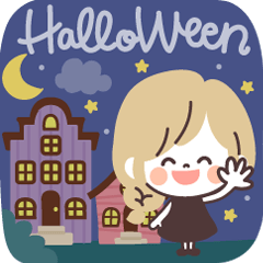 [LINEスタンプ] モノトーンGirlyちゃん・ハロウィンの画像（メイン）