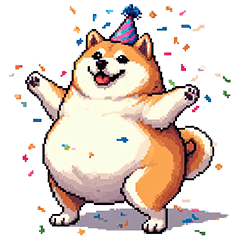 [LINEスタンプ] お祝いをする太っちょ柴犬