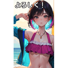 [LINEスタンプ] 夏の海の水着女子