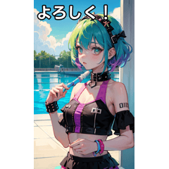 [LINEスタンプ] 真夏のプールのロックパンク女子の画像（メイン）