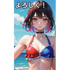 [LINEスタンプ] 真夏の海の水着女子