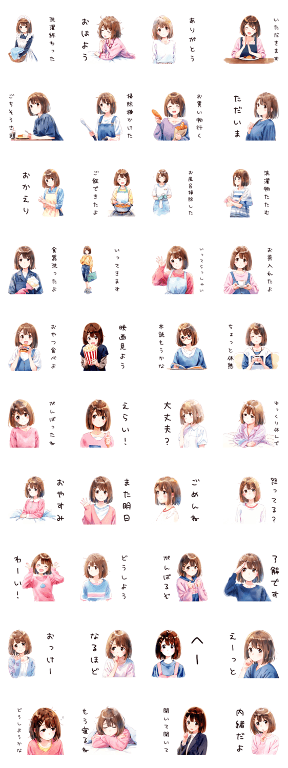 ふつうの女の子の日常家事スタンプのスタンプ詳細
