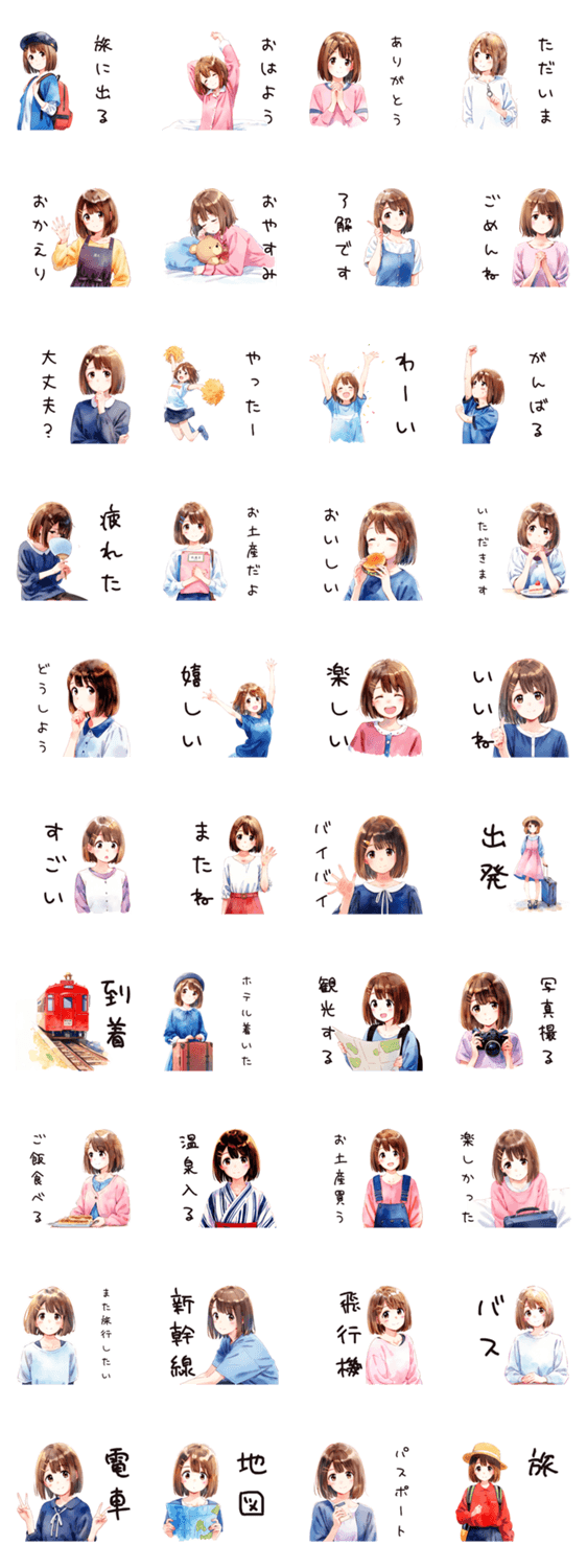 旅行するふつうの女の子のスタンプ詳細