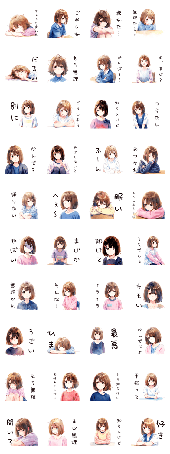 ふつうの女の子のちょっとネガティブモードのスタンプ詳細