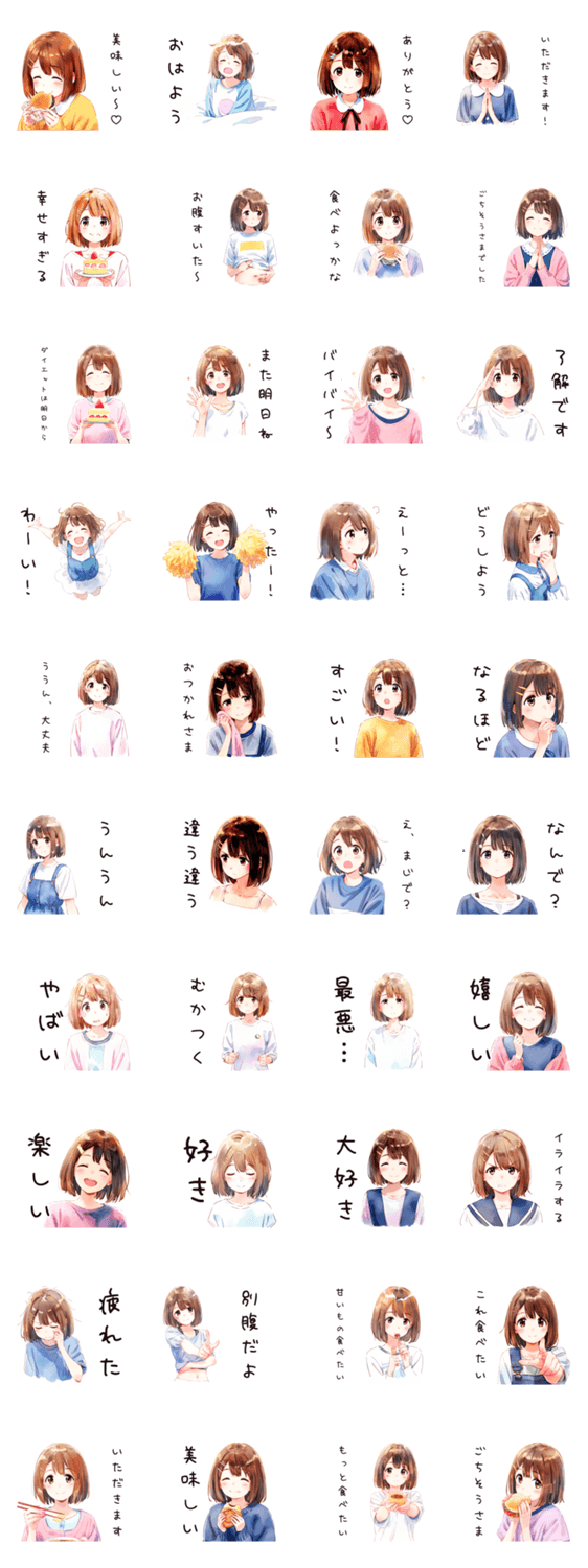 グルメなふつうの女の子のスタンプ詳細