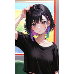 [LINEスタンプ] 電車に乗る黒Tシャツ女子