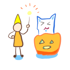 [LINEスタンプ] 小人さんとミーちゃん（オレンジ）