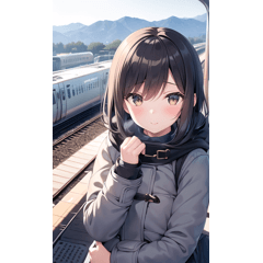 [LINEスタンプ] 駅のホームで電車を待つダウンコート女子