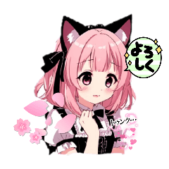 [LINEスタンプ] 少女キャラ_メイド_ピンク_猫耳