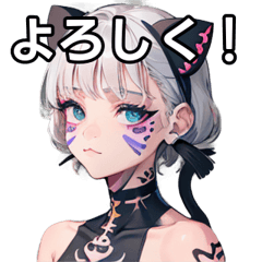 [LINEスタンプ] 銀髪ネコなタトゥー女子