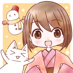 [LINEスタンプ] 着物の女の子＋猫（冬）