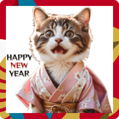 [LINEスタンプ] リアル着物ねこ♡年末年始 年賀