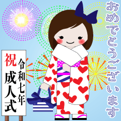 [LINEスタンプ] L/青いリボンの女の子 2025成人式